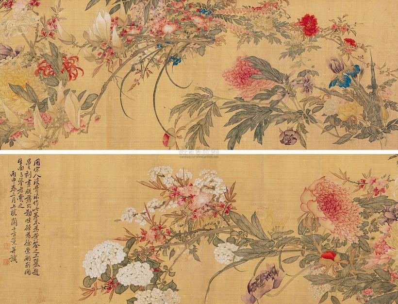 方熏 （款） 丙申（1776年）作 群芳竞艳 横幅