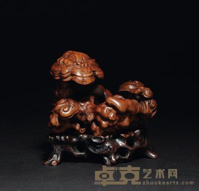 清 黄杨木雕灵芝水盂 高5.5cm；长7cm