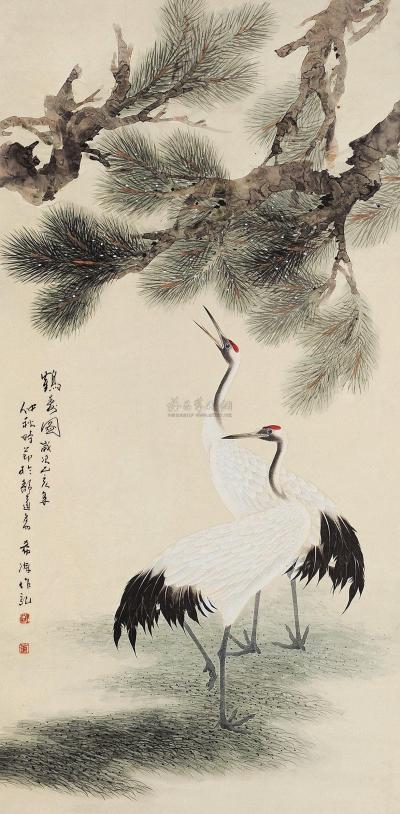 董希源 乙亥（1995）年作 鹤寿图 立轴