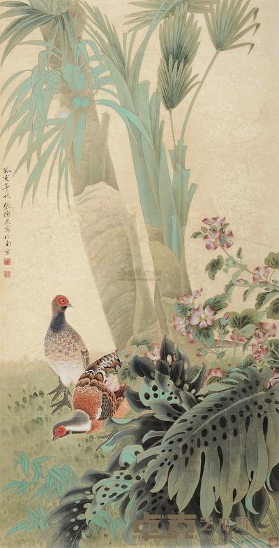 张德泉 癸亥(1983)年作 闲趣 镜片 135×66cm