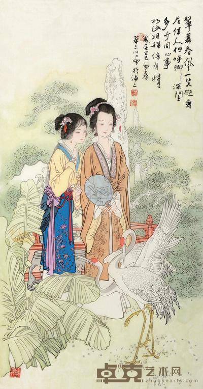 华三川 己巳(1989)年作 齐眉佳人 镜片 90×47.5cm