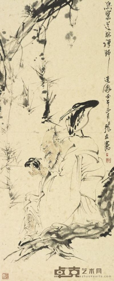 张友宪 鸟窠道林禅师造像 115×47cm，约4.9平尺