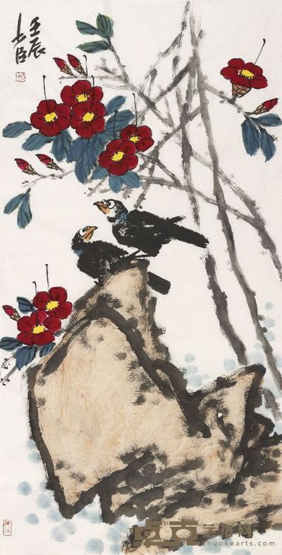 邢少臣 山茶花 69.5×136cm，约8.5平尺