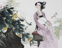 盖茂森 秋花仕女