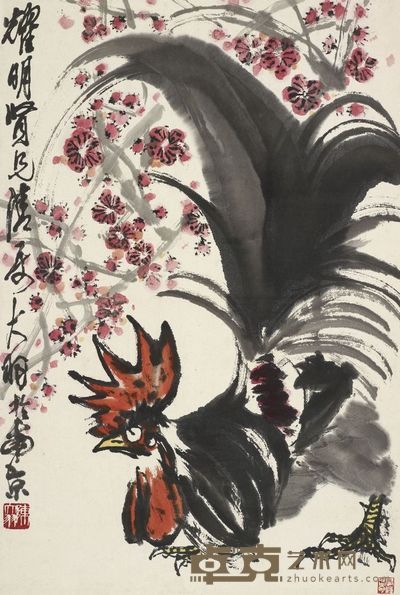 陈大羽 梅花公鸡图 67×45cm,约2.7平尺