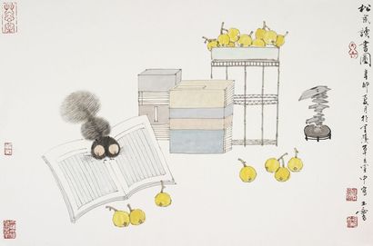 宋玉麟 松鼠读书图