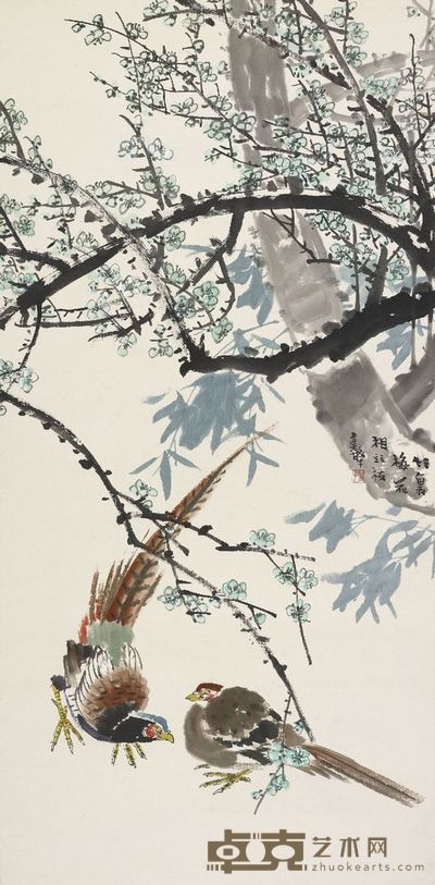 张继馨 梅花双雉 135.5×67cm，约8.2平尺