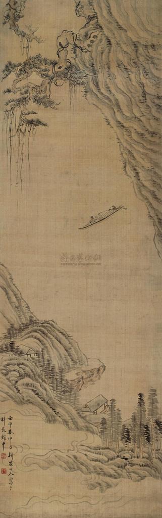 华嵒 壬申（1752年）作 春水归舟 立轴