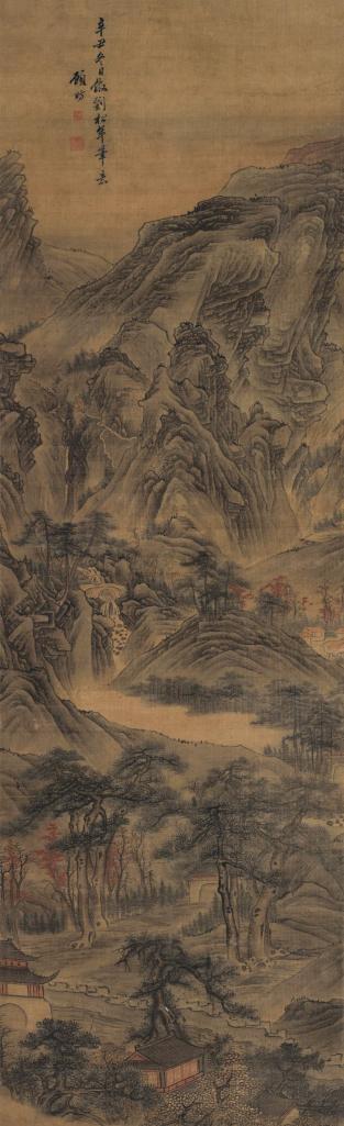 顾昉 辛丑（1721年）作 仿刘松年山水 立轴