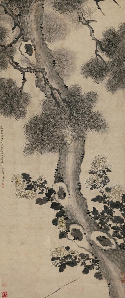 陈书 康熙乙酉（1705年）作 松菊图 立轴