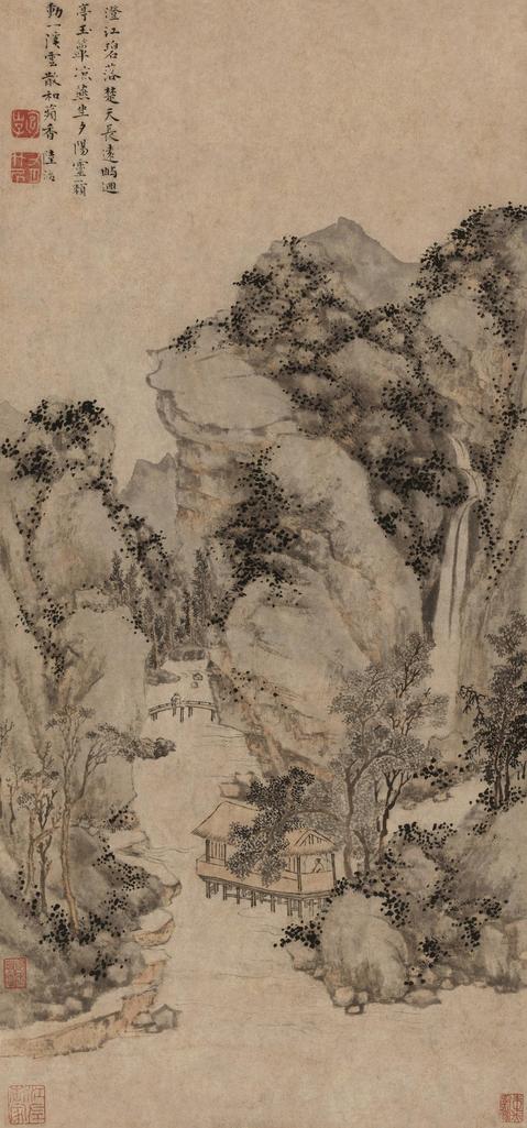 陆治 草阁待客图 立轴