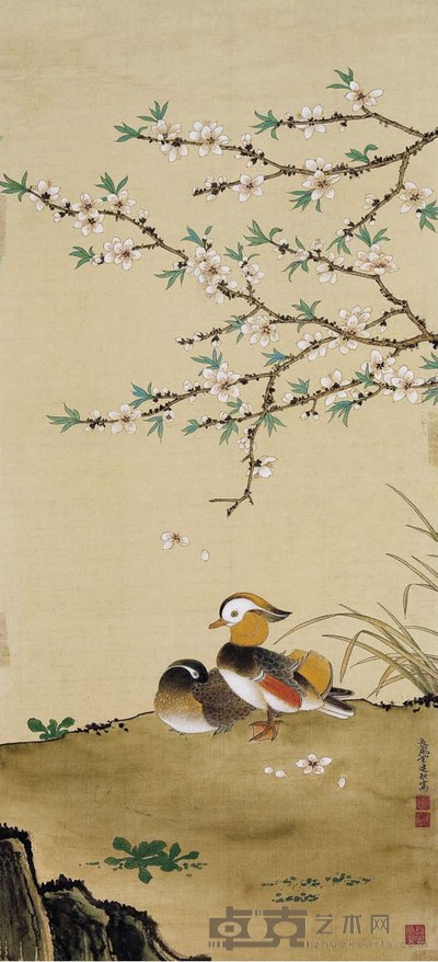 徐建融 桃花鸳鸯 99×45 cm