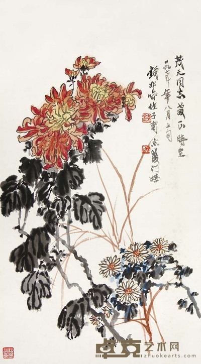 钱松喦 秋菊 58×32 cm