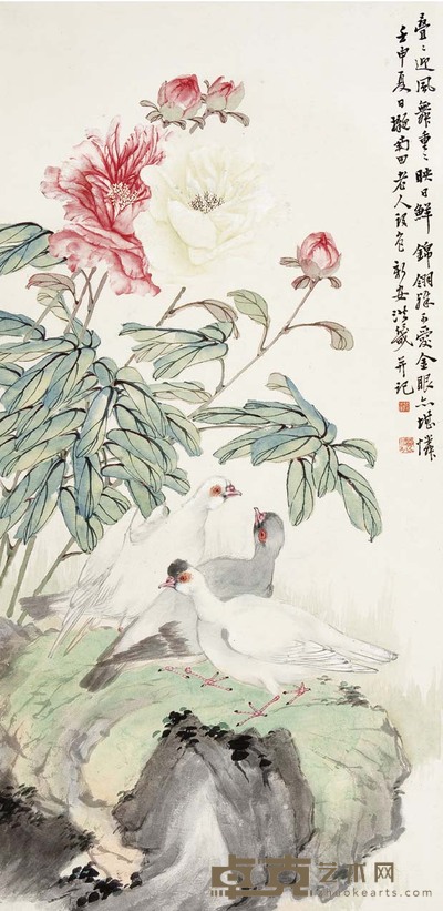 洪几 芍药翎毛 89×43 cm