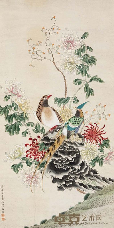 缪嘉蕙 菊花绶带 88×45 cm