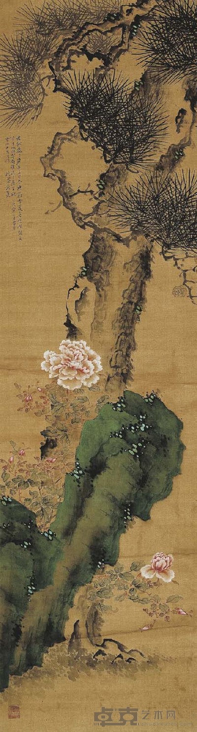 余集 松石牡丹 129×34 cm