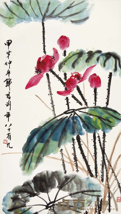 钱君匋 荷花 100×56 cm