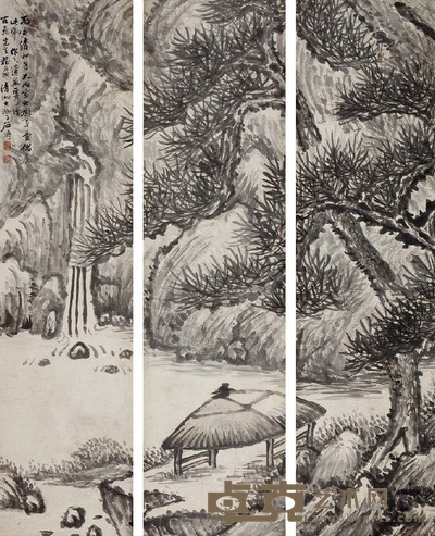 石涛（款） 山水 123×31 cm×3