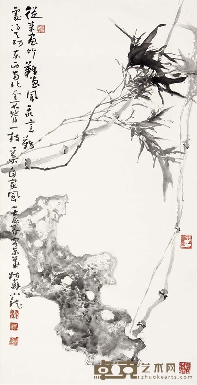 乔小龙 竹石双清 138×70 cm