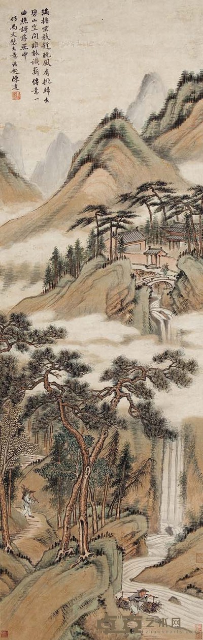 陈达 秋山萧寺 104×33 cm