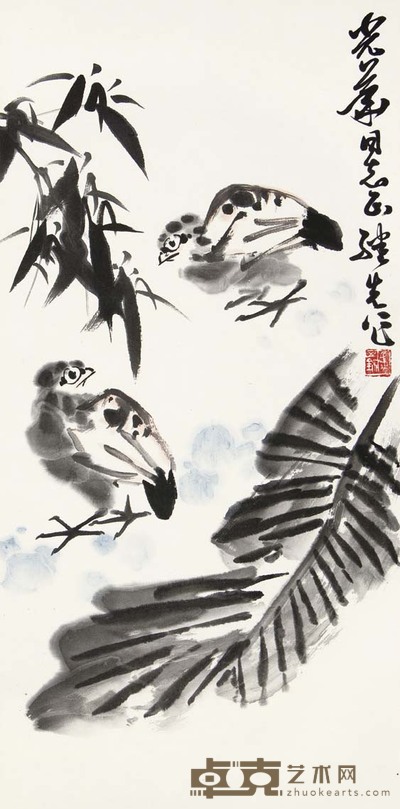 龚继先 蕉叶小鸡 65×32 cm