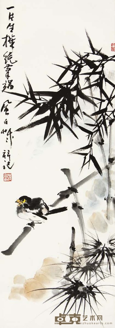 蒋风白 竹枝小鸟 86×34 cm