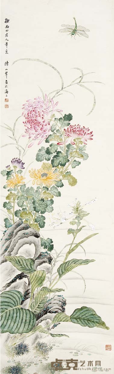 陈小翠 菊花蜻蜓 127×38 cm