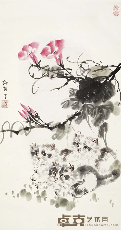 孙菊生 猫戏图 98×52 cm