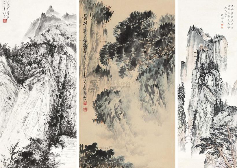 吕佛庭 傅狷夫 刘延涛 山水 （三帧） 立轴