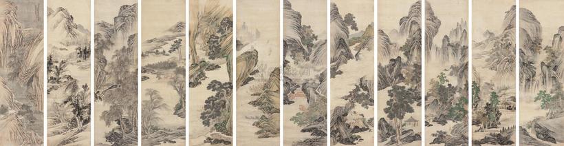 崔子忠 （款） 山水 十二屏 立轴