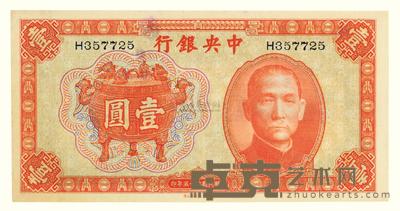 民国二十五年（1936）·中央银行壹圆·红香炉一张 