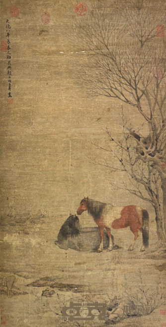 赵孟頫 双骏图 114X58CM