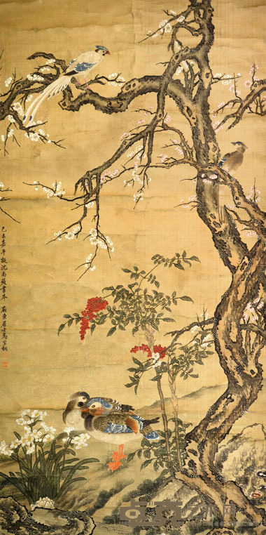 马家桐 花鸟 153X77CM