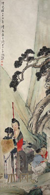 钱慧安 人物 129X32CM