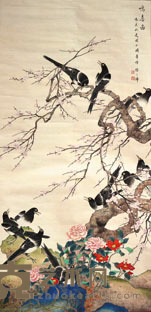 陈之佛 鸣喜图 130X63CM