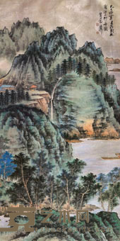 谢稚柳 江上行舟图 135X68CM