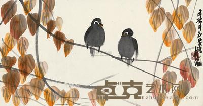 林风眠 红枫双禽 镜片 27.5×53cm