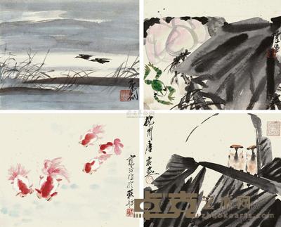 林风眠 江寒汀 来楚生 唐云 山水花鸟 镜片 (四开) 22×28cm×4