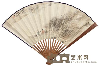 傅抱石 1948年作 秋水泛舟 成扇 18×45cm