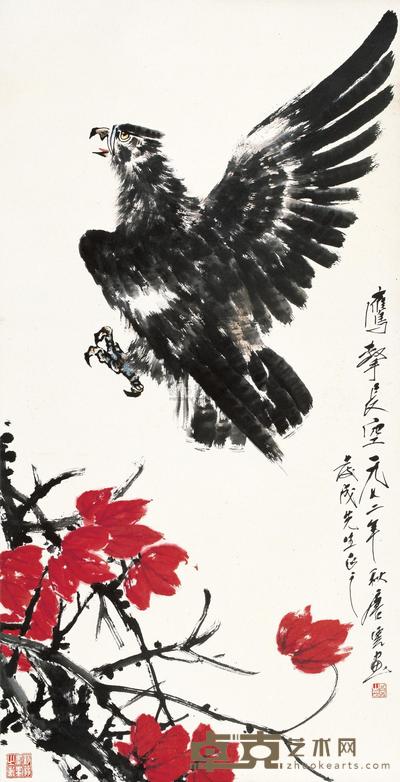 唐云 1972年作 鹰击长空 镜心 137×69.5cm