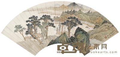 应野萍 1939年作 山居图 扇面片 18.5×51cm