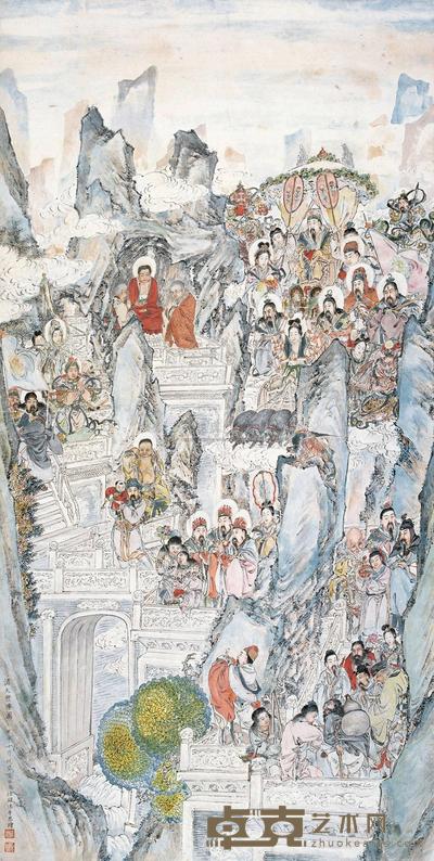 徐砚 1944年作 诸天众仙图 立轴 135.5×68.5cm