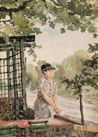 张安治 20世纪40年代作 河畔 36×26cm
