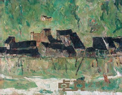 罗尔纯 1989年作 河岸小镇 32×48cm