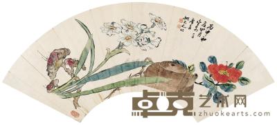 姚元之 1836年作 博古花卉 扇面片 16×50cm