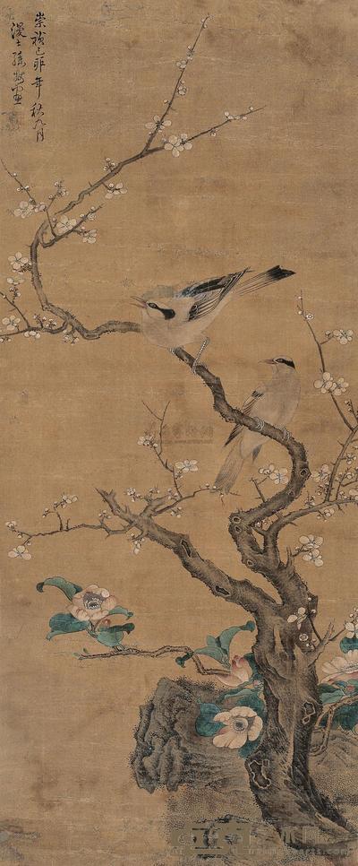 孙枝 1639年作 花鸟 立轴 96.5×40cm