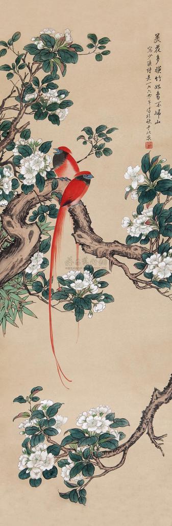 溥靖秋 1960年作 富贵长寿图 镜心
