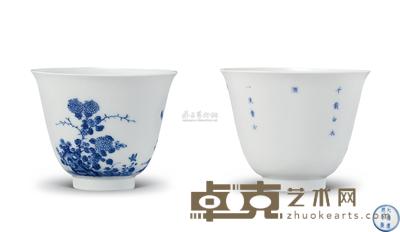 清康熙 青花花神杯 直径6.8cm