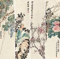 赵之谦 1870年作 四时花卉屏 四屏立轴