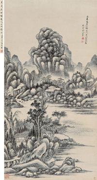 王昱 1729年作 仿梅道人溪山把钓图 立轴